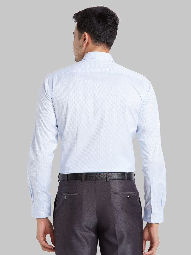 Park Avenue Men Blue Self Design Slim Fit Full Sleeve Semi Cut Away Collar Shirt