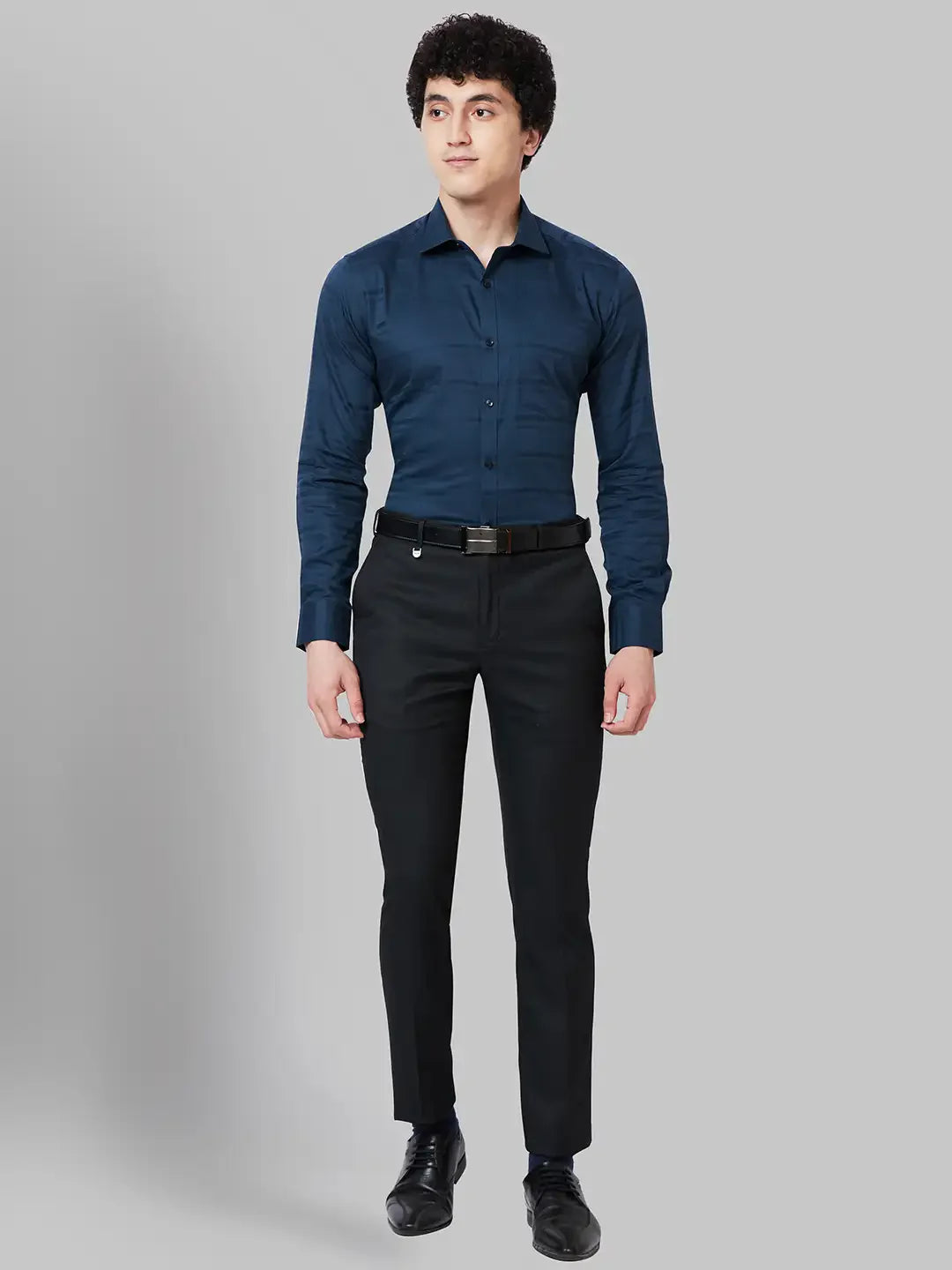 Men Petrol Slim Fit Stripe Cotton Shirts