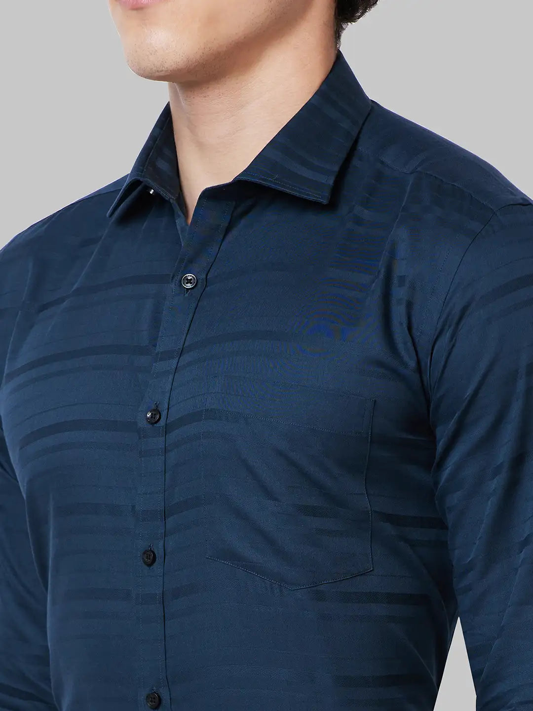 Men Petrol Slim Fit Stripe Cotton Shirts