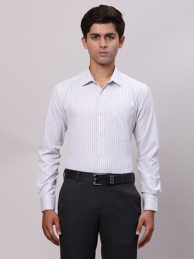 Park Avenue Grey Stripe Slim Fit Cotton Blend Formal Shirt