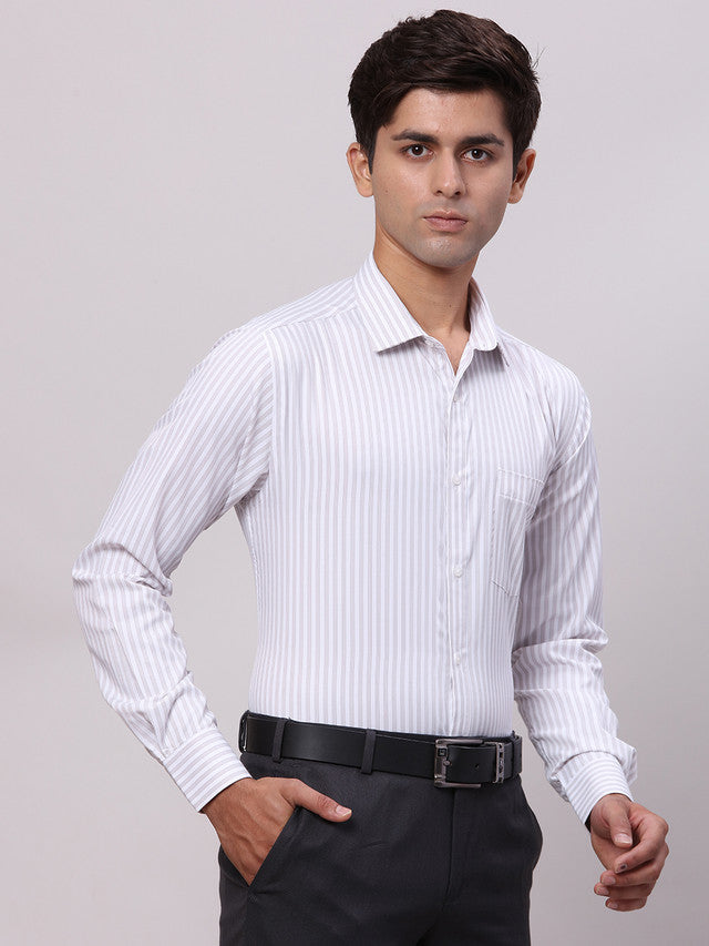 Park Avenue Grey Stripe Slim Fit Cotton Blend Formal Shirt