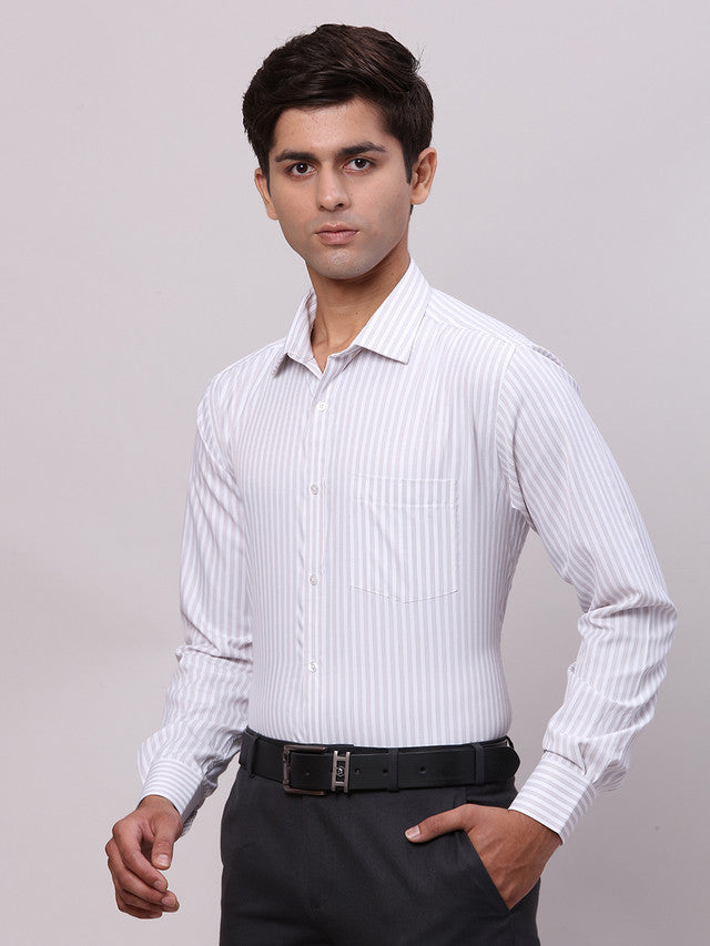 Park Avenue Grey Stripe Slim Fit Cotton Blend Formal Shirt