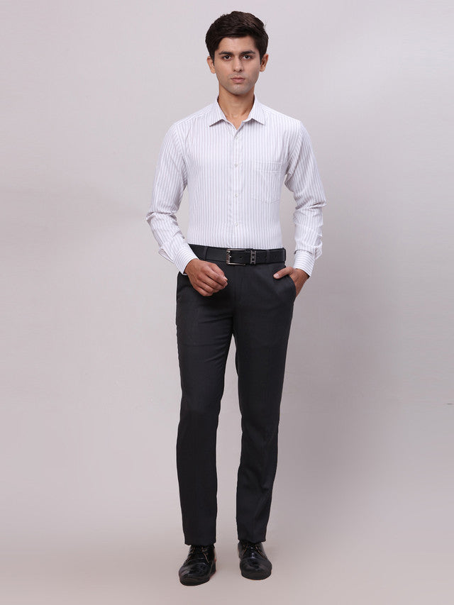 Park Avenue Grey Stripe Slim Fit Cotton Blend Formal Shirt