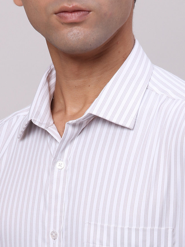 Park Avenue Grey Stripe Slim Fit Cotton Blend Formal Shirt