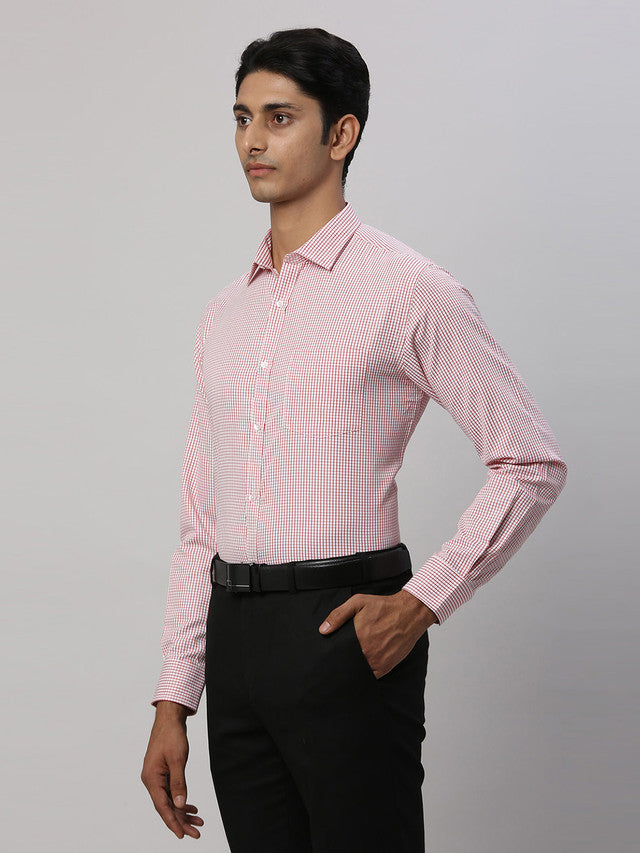 Park Avenue Men Red Checkered Slim Fit Full Sleeve Semi Cut Away Collar Shirt