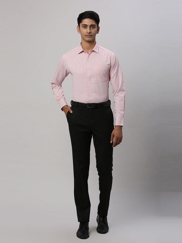 Park Avenue Men Red Checkered Slim Fit Full Sleeve Semi Cut Away Collar Shirt