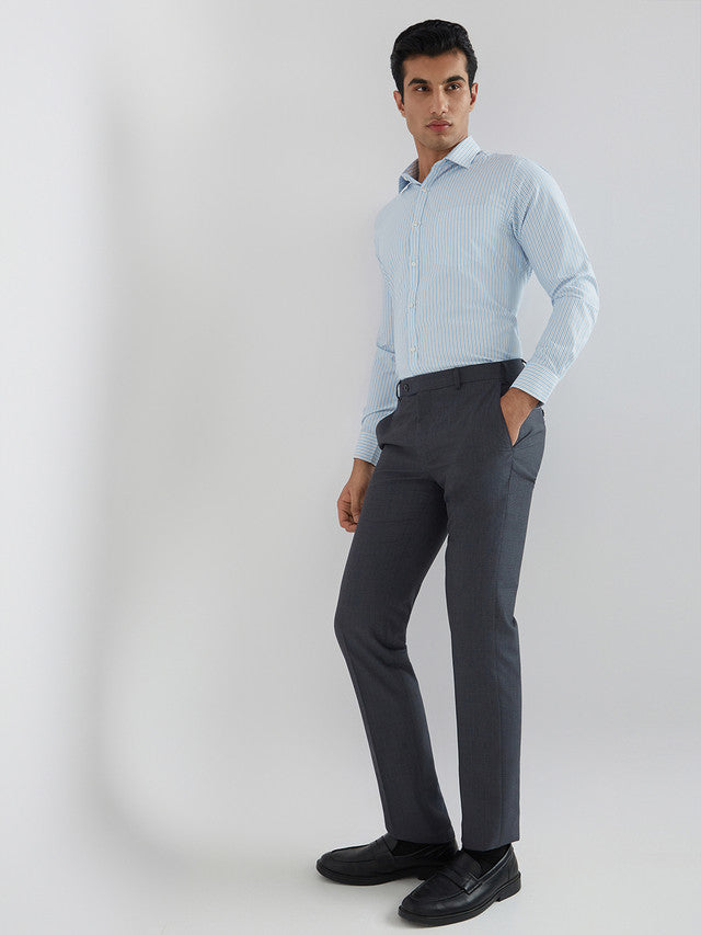 Park Avenue Blue Stripe Slim Fit Cotton Blend Formal Shirt