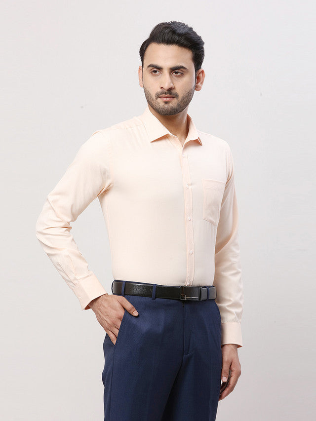 Park Avenue Men Orange Self Design Slim Fit Full Sleeve Semi Cut Away Collar Shirt