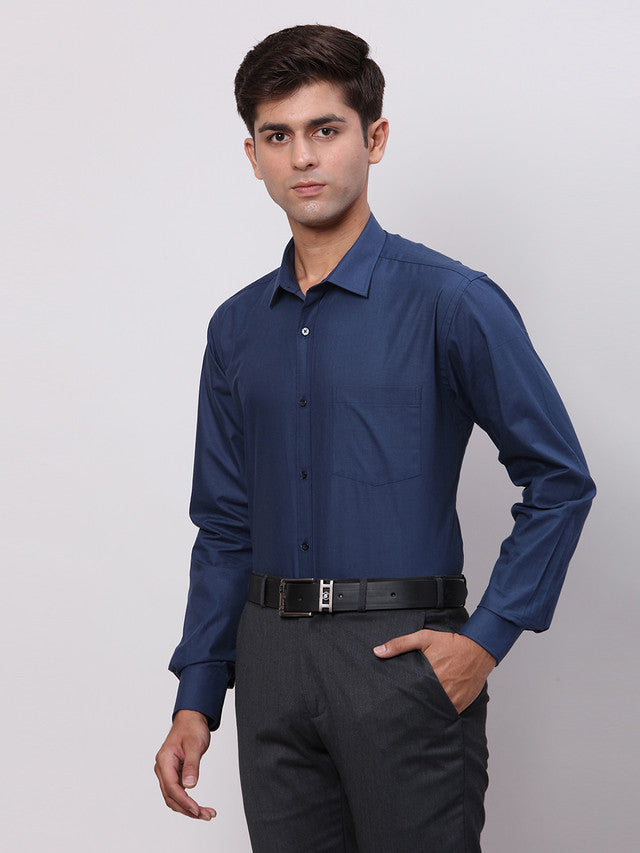 Park Avenue Blue Structure Slim Fit Full Sleeve Cotton Shirt