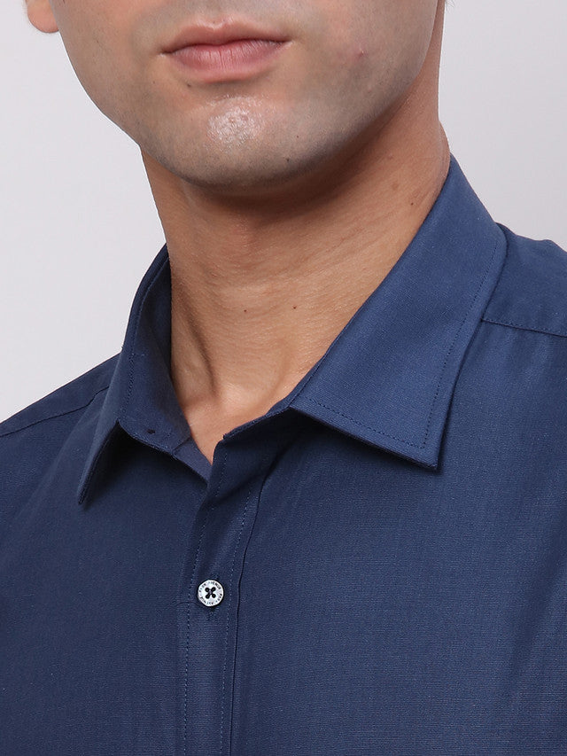 Park Avenue Blue Structure Slim Fit Full Sleeve Cotton Shirt