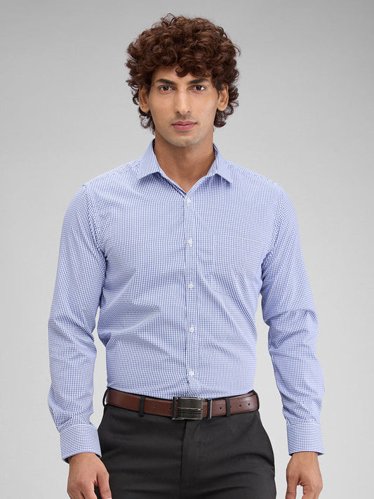 Park Avenue Blue Checks Slim Fit Full Sleeve Cotton Blend Shirt