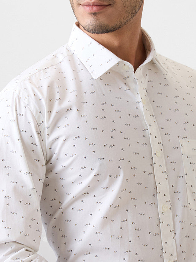 Park Avenue Men White Print Slim Fit Cotton Formal Shirt