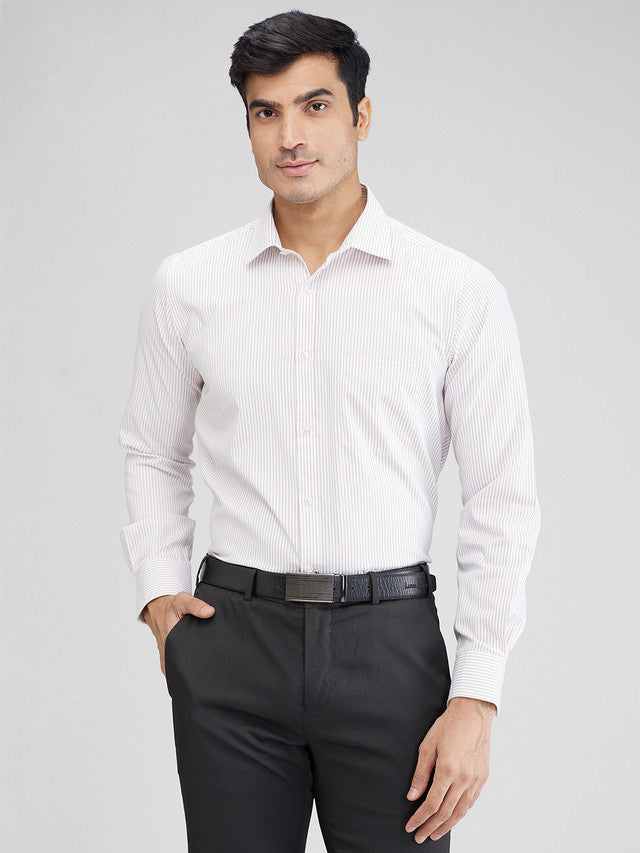 Park Avenue Brown Stripe Slim Fit Full Sleeve Cotton Blend Shirt