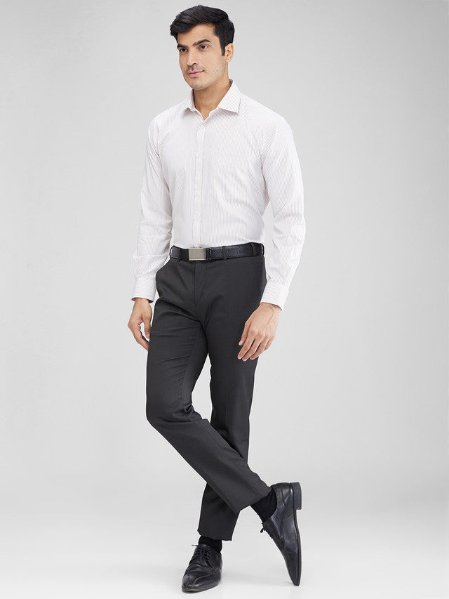 Park Avenue Brown Stripe Slim Fit Full Sleeve Cotton Blend Shirt