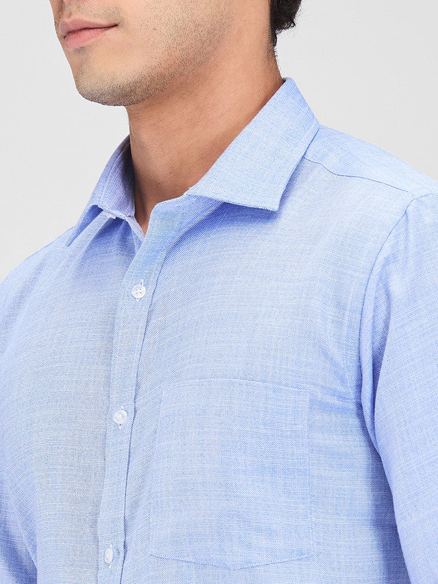 Park Avenue Blue Structure Slim Fit Cotton Blend Formal Shirt