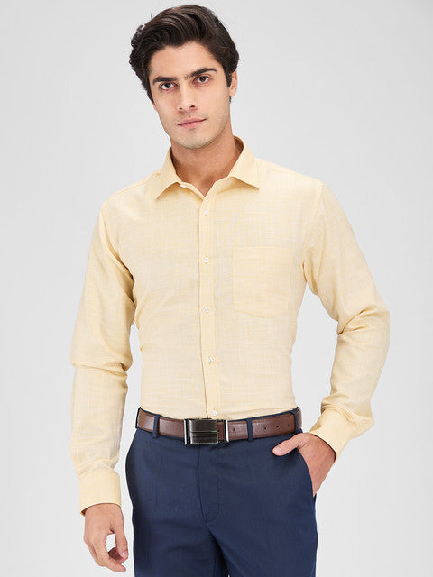 Park Avenue Men Yellow Structure Slim Fit Cotton Blend Shirt