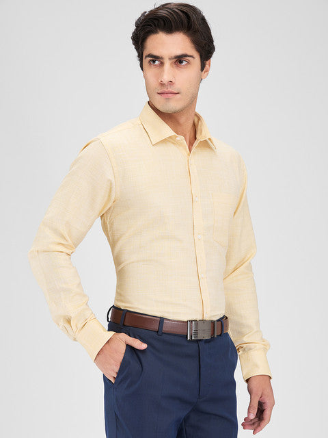 Park Avenue Men Yellow Structure Slim Fit Cotton Blend Shirt
