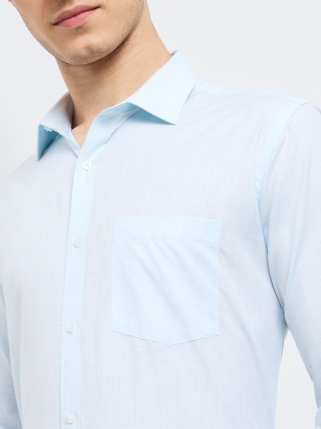 Park Avenue Men Blue Solid Slim Fit Polyester Blend Formal Shirt