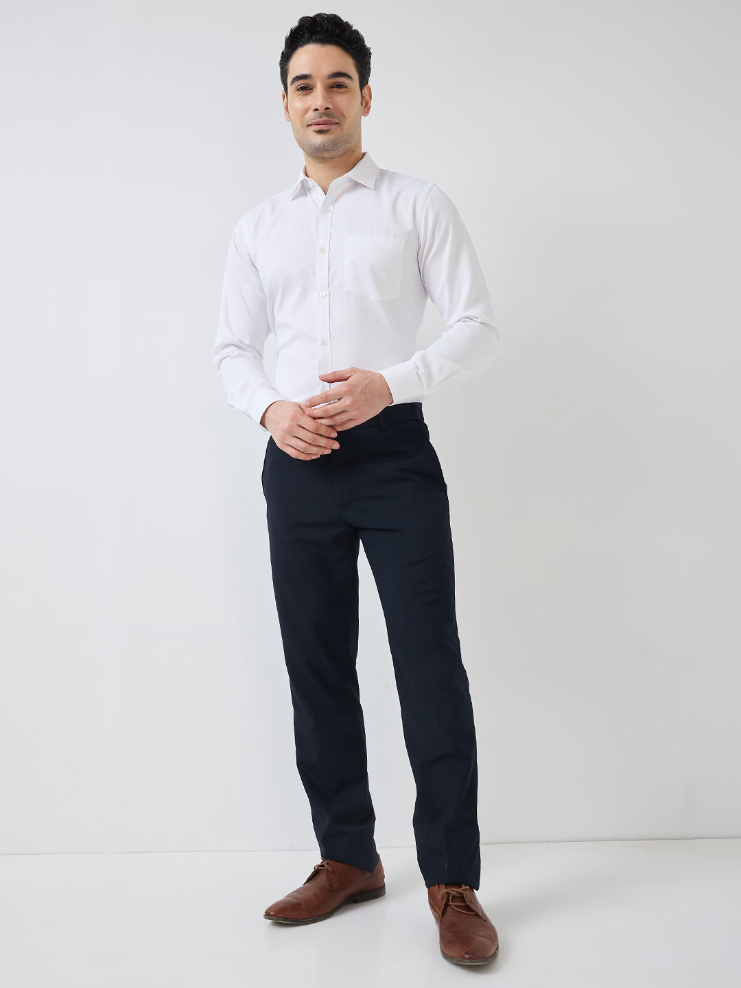 Park Avenue Men White Structure Slim Fit Polyester Blend Shirt