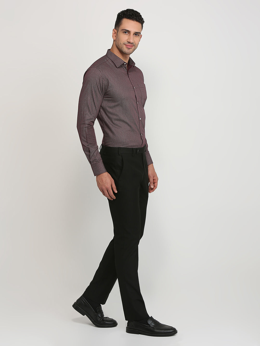 Park Avenue Men Maroon Printed Slim Fit Cotton Formal Shirt