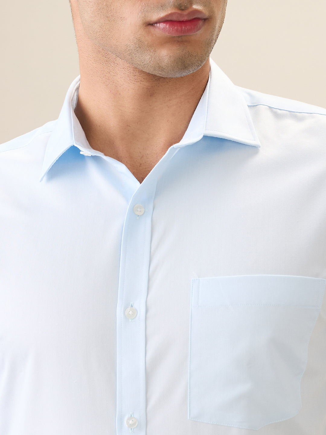 Park Avenue Men Blue Solid Slim Fit Cotton Blend Full Sleeve Formal Shirt