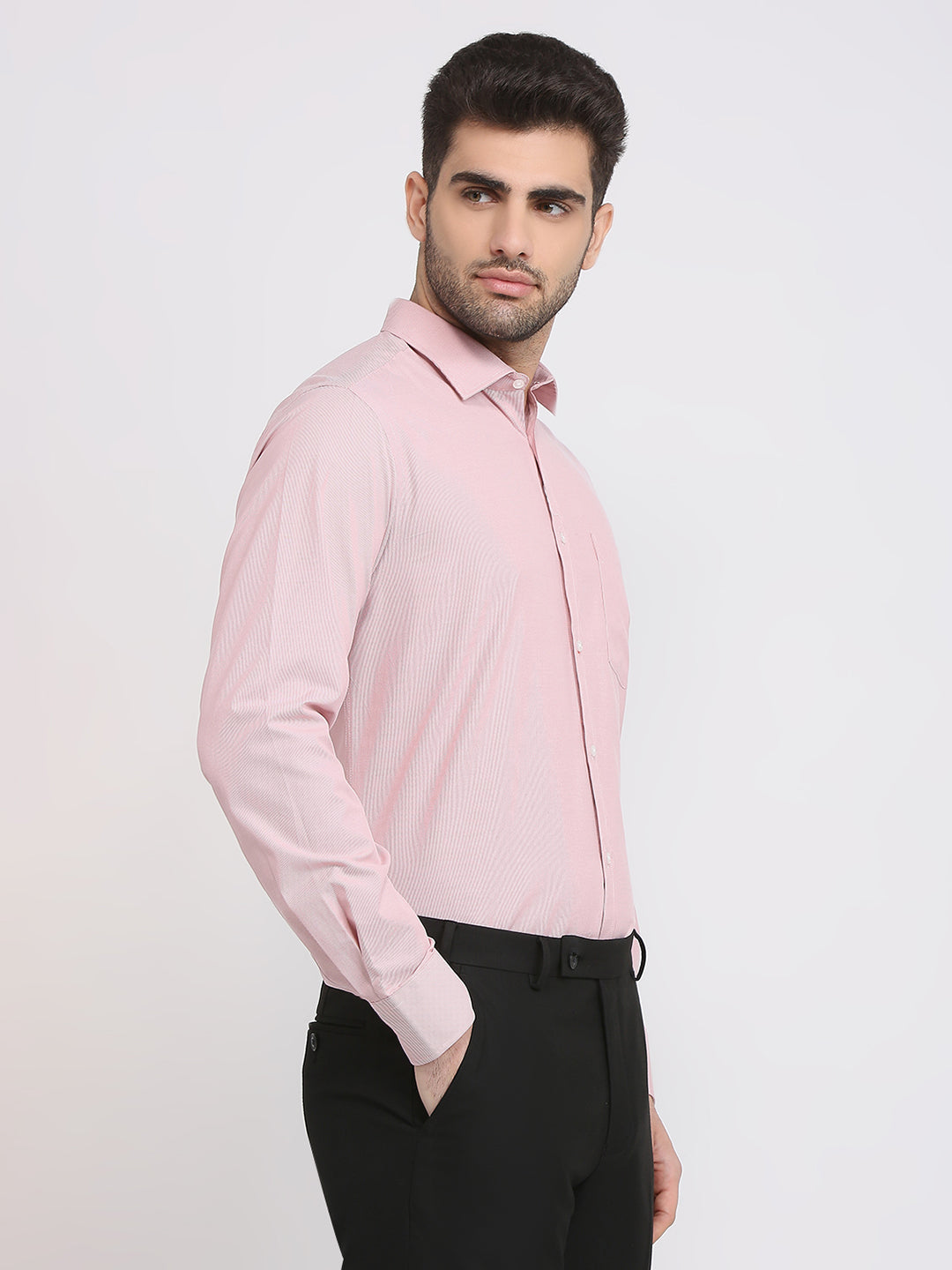 Park Avenue Men Orange Structure Slim Fit Cotton Blend Formal Shirt