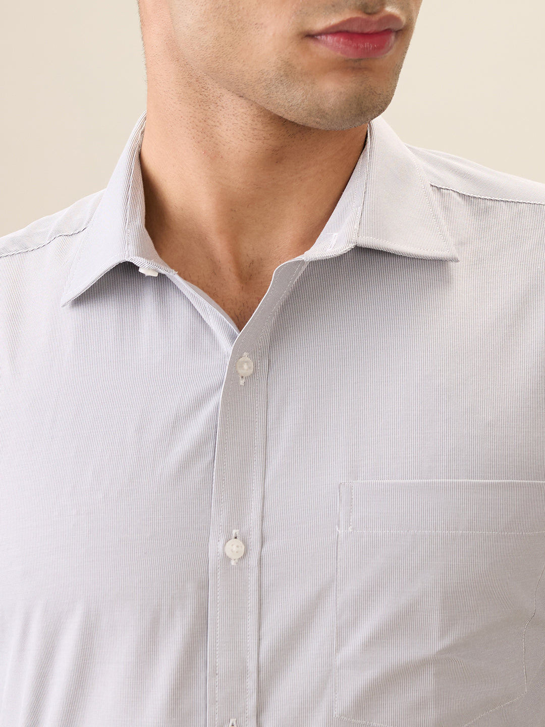 Park Avenue Men Grey Structure Slim Fit Cotton Blend Full Sleeve Formal Shirt