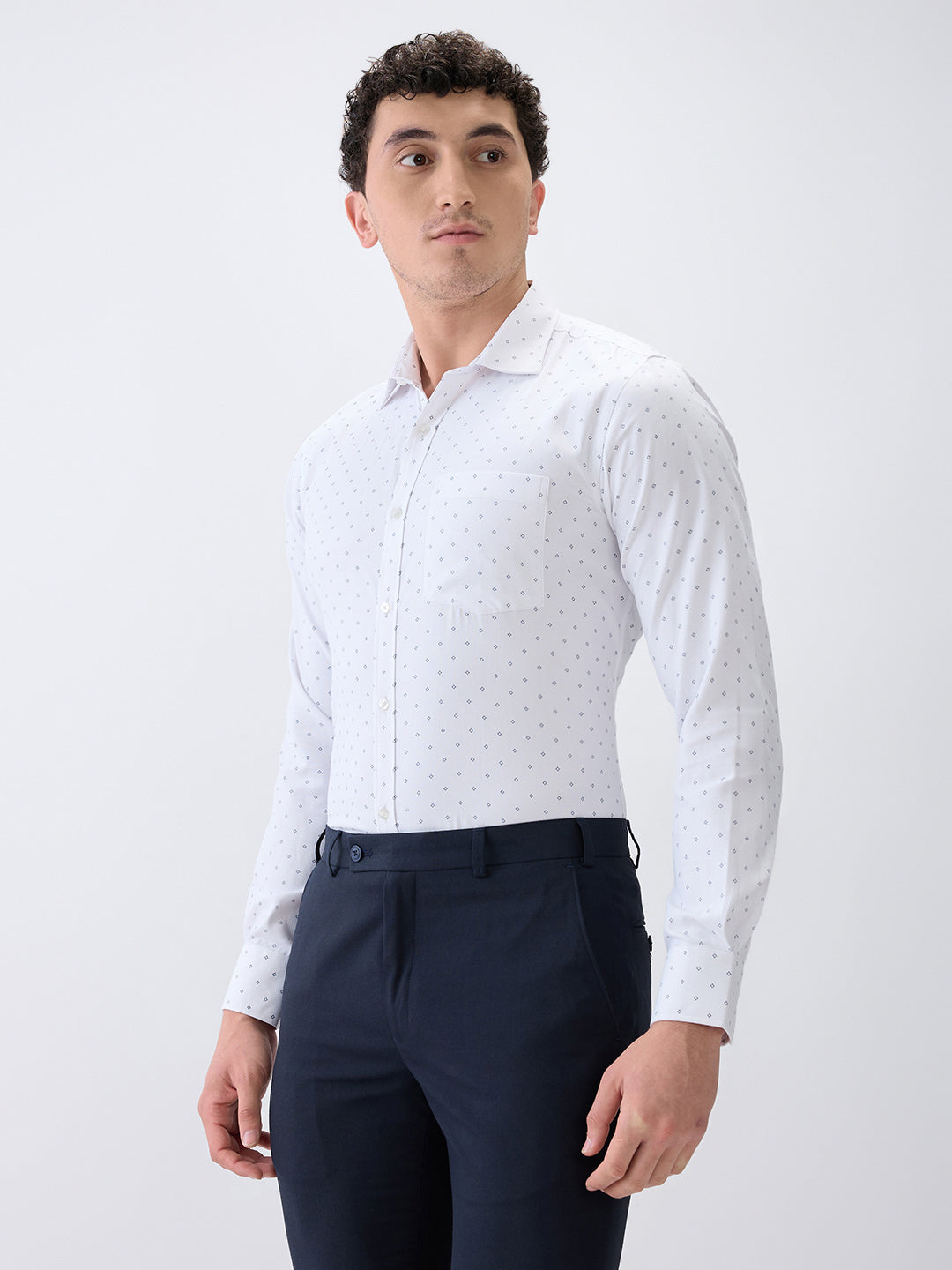 Park Avenue Men White Printed Slim Fit Cotton Blend Formal Shirt