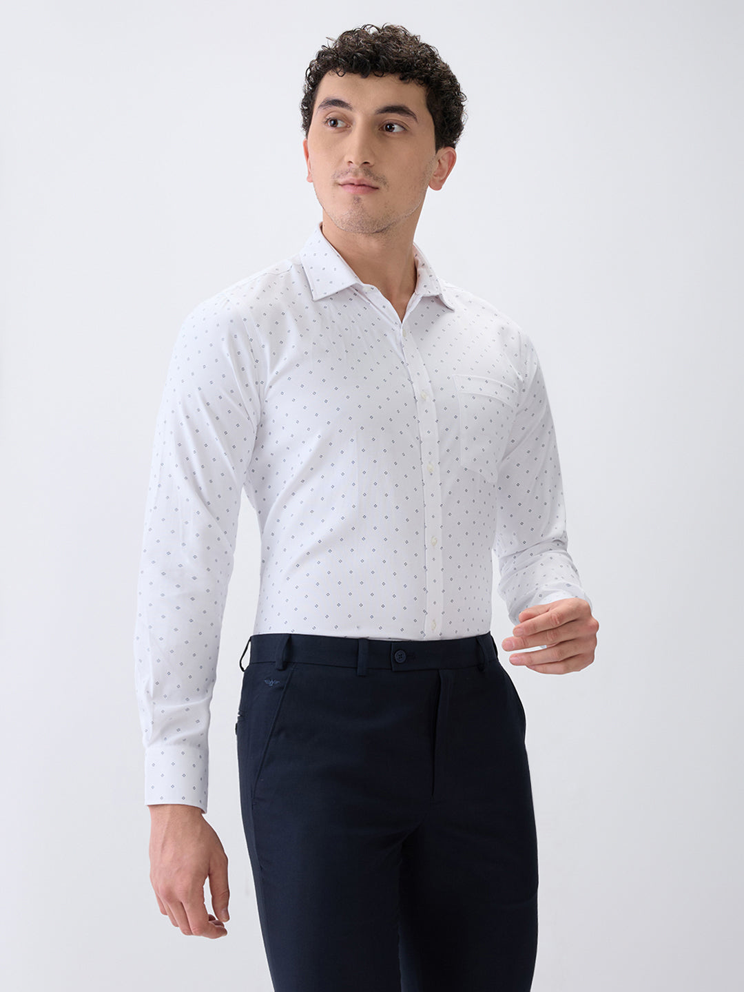 Park Avenue Men White Printed Slim Fit Cotton Blend Formal Shirt