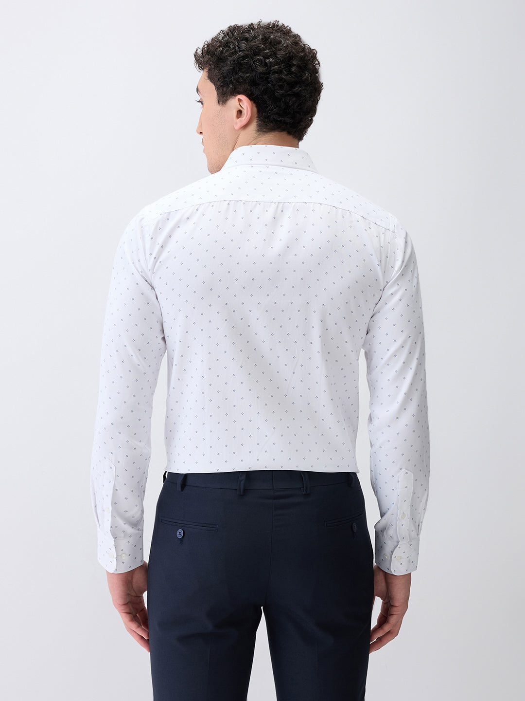 Park Avenue Men White Printed Slim Fit Cotton Blend Formal Shirt