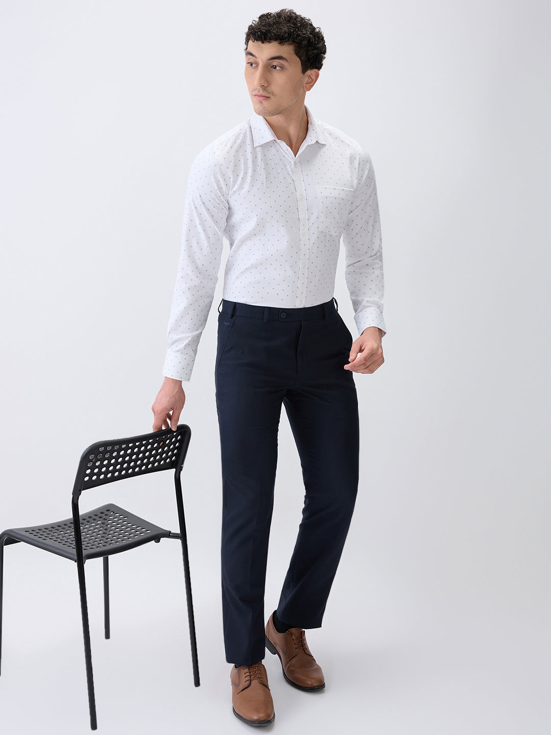Park Avenue Men White Printed Slim Fit Cotton Blend Formal Shirt