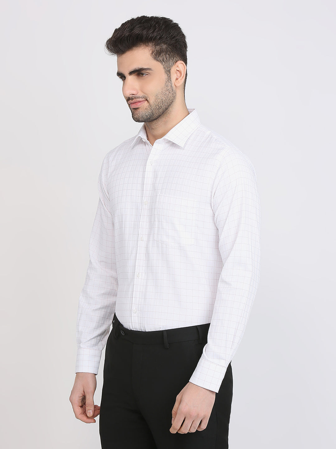 Park Avenue Men White Checks Slim Fit Cotton Blend Formal Shirt