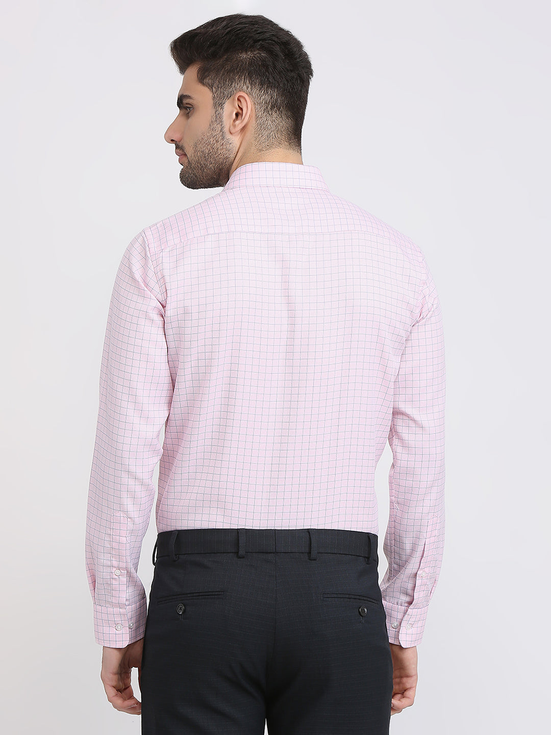 Park Avenue Men Pink Checks Slim Fit Cotton Blend Formal Shirt