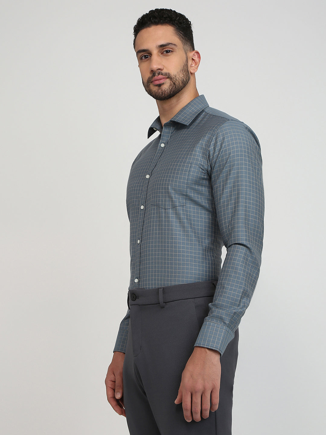 Park Avenue Men Blue Structure Slim Fit Cotton Blend Formal Shirt