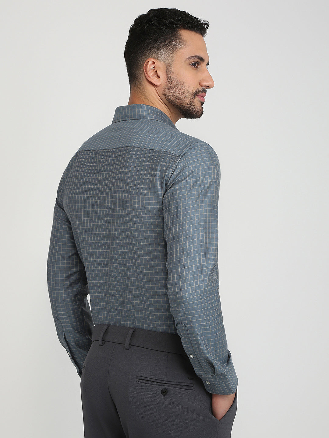 Park Avenue Men Blue Structure Slim Fit Cotton Blend Formal Shirt