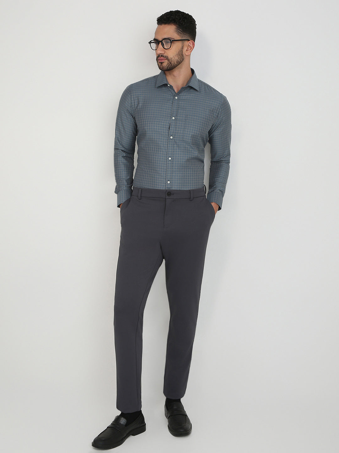 Park Avenue Men Blue Structure Slim Fit Cotton Blend Formal Shirt
