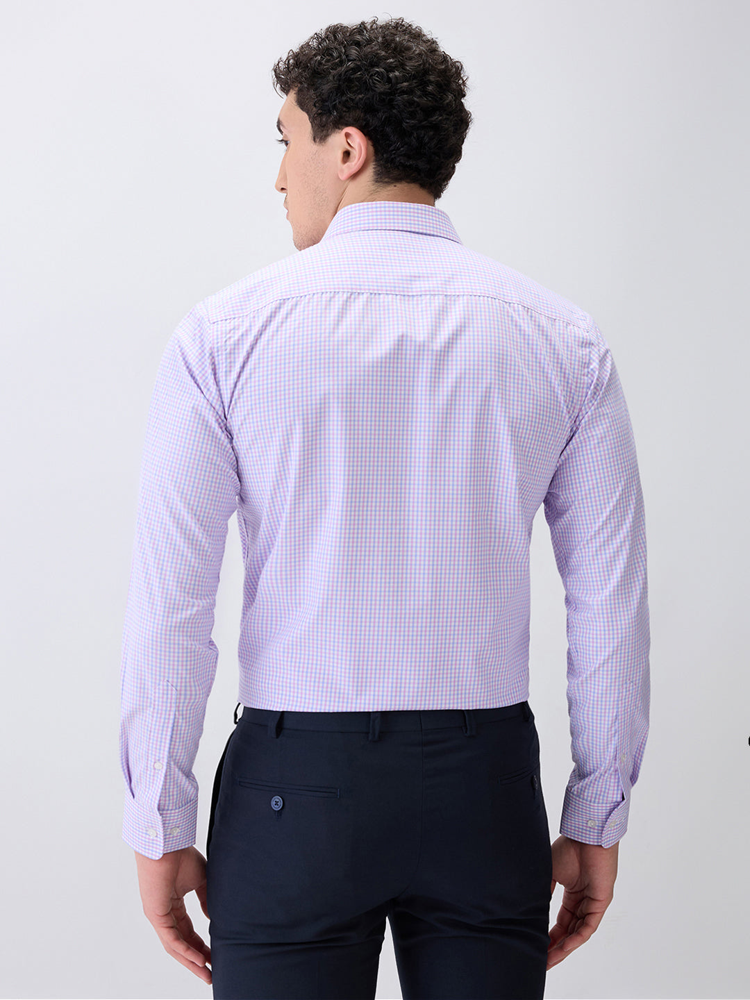 Park Avenue Men Purple Checks Slim Fit Cotton Blend Formal Shirt