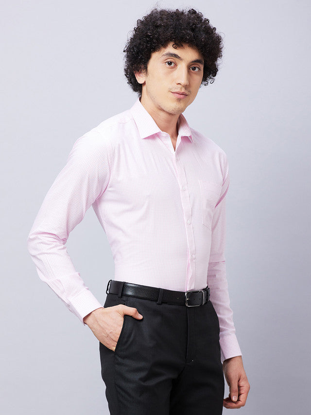 Park Avenue Men Pink Checkered Slim Fit Cotton Formal Shirt