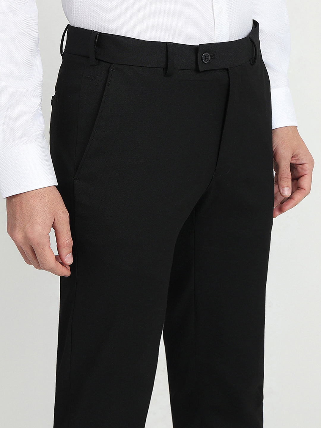 Park Avenue Men Black Solid Slim Fit Polyester Blend Trouser