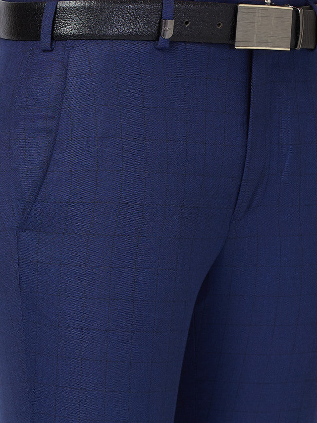 Park Avenue Blue Checks Super Slim Fit Polyester Blend Trouser