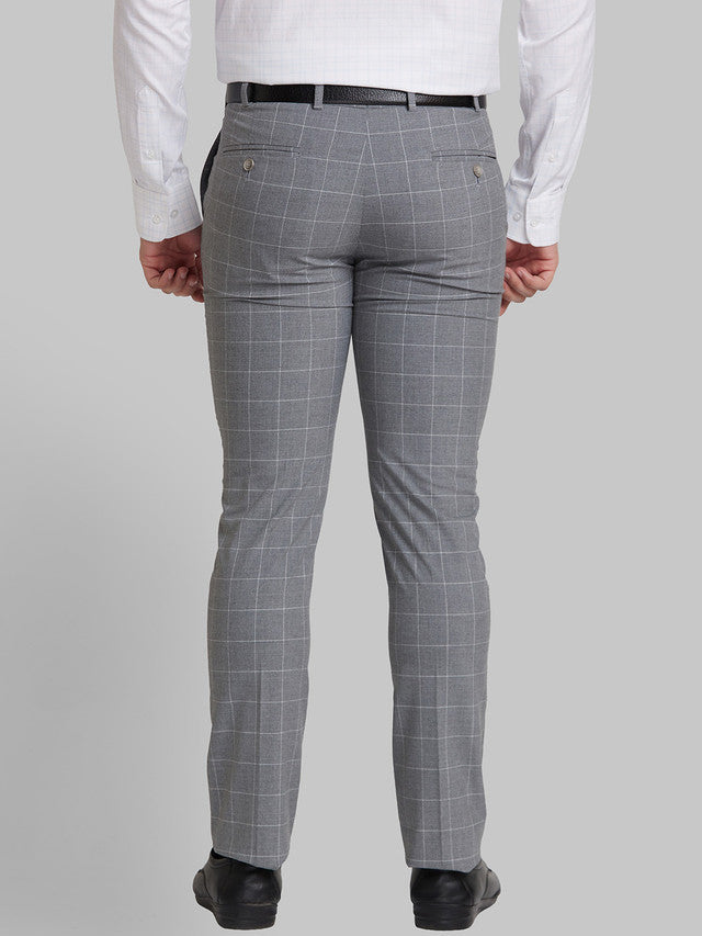 Park Avenue Men Grey Checkered Super Slim Fit Trouser
