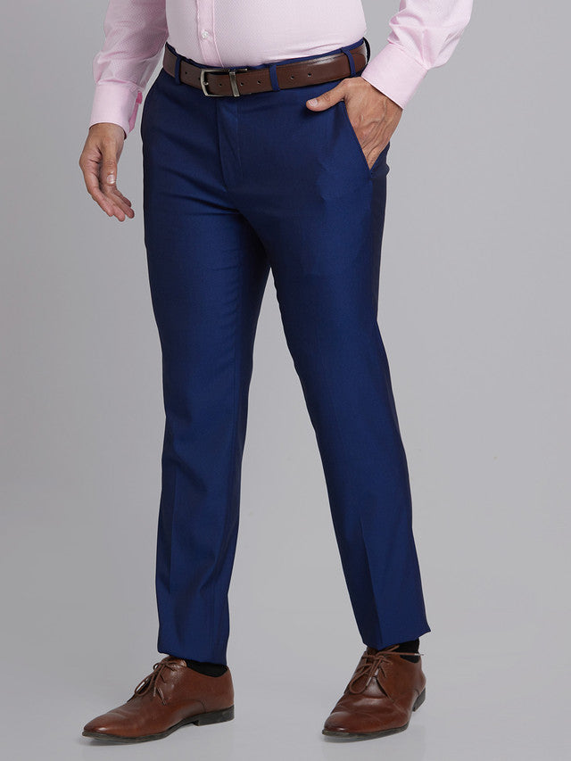 Park Avenue Men Blue Self Design Super Slim Fit Trouser