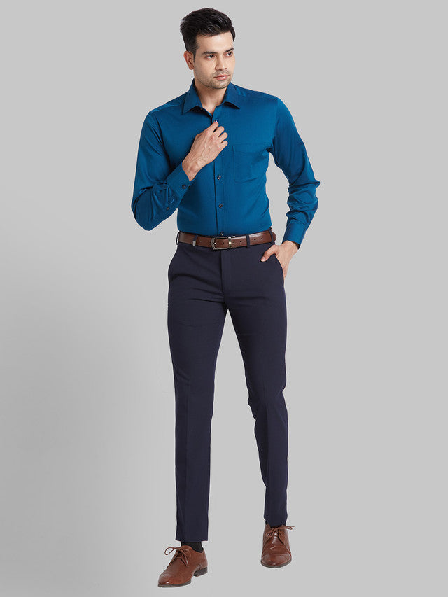 Park Avenue Men Blue Solid Super Slim Fit Trouser
