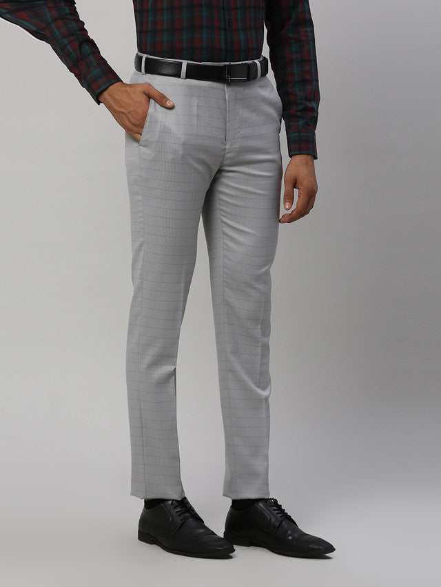 Park Avenue Men Grey Checkered Super Slim Fit Trouser
