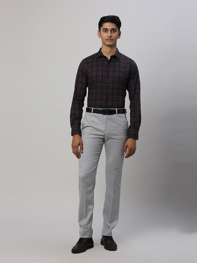 Park Avenue Men Grey Checkered Super Slim Fit Trouser