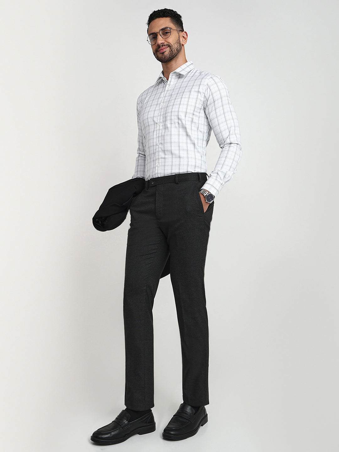 Park Avenue Men Black Solid Slim Fit Polyester Blend Trouser