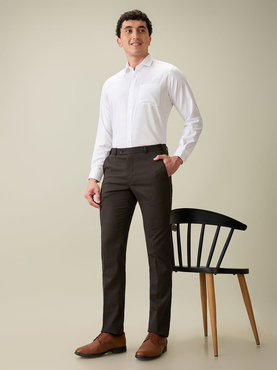 Park Avenue Men Brown Solid Slim Fit Polyester Blend Trouser