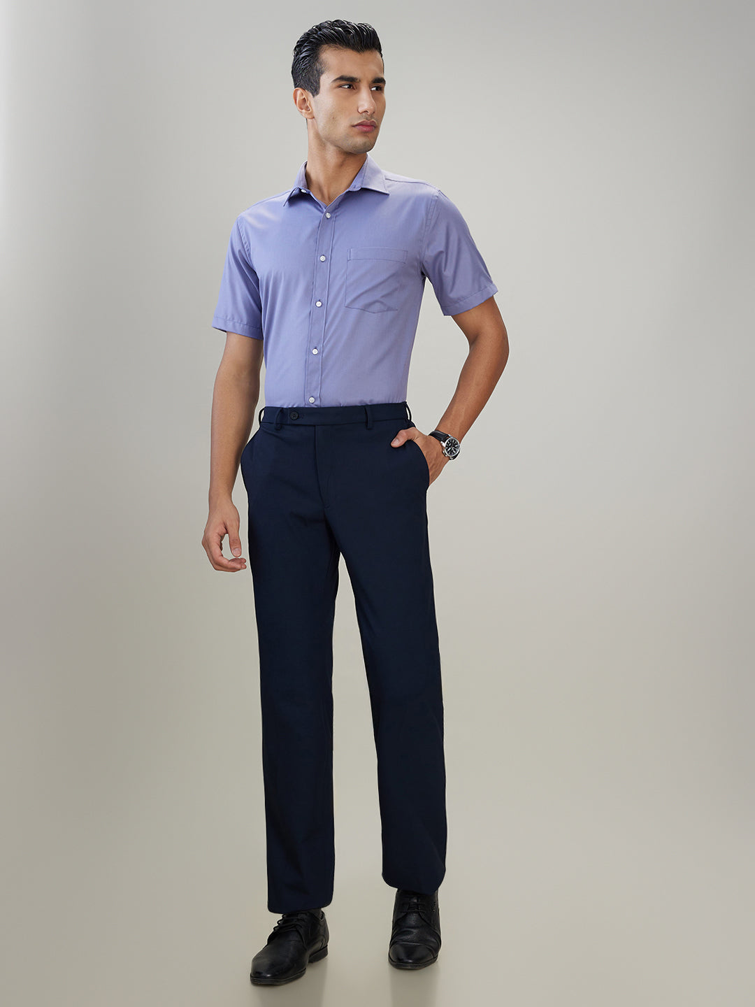 Park Avenue Men Blue Solid Slim Fit Polyester Blend Trouser