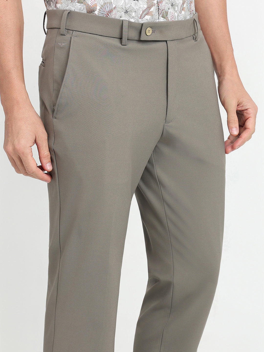 Park Avenue Men Khaki Solid Slim Fit Polyester Blend Trouser