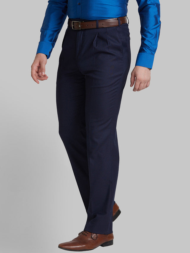 Park Avenue Men Blue Self Design Regular Fit Trouser